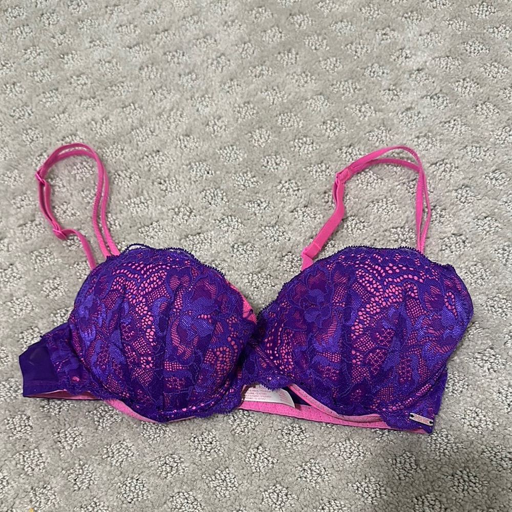 PINK Victoria's Secret Purple and Pink Lace Bra with Underwire